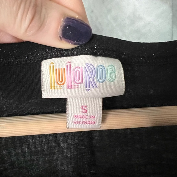 LuLaRoe Carly Elegant Black & Glitter Short Sleeve Swing Dress with High-Low Hem - Picture 8 of 11